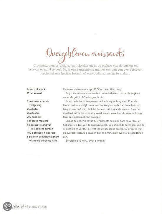 Recept voor overgebleven croissants, met ingredienten op de pagina.
