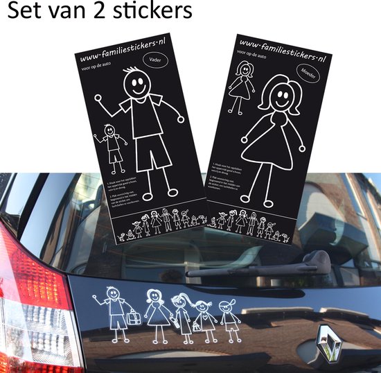 Set Familiestickers man / vrouw - autostickers - 2 stuks - 14 cm hoog