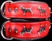Dog's Companion - Leren halsband Bull Terriër - Lengte: 55cm (45-53cmx40 mm), Kleur: Rood / Zwart