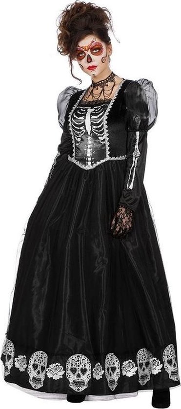 Zwarte gothic Day of the Dead halloween jurk voor dames 36