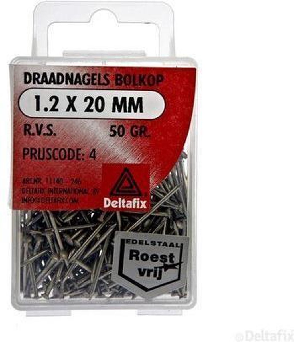 Draadnagels bolkop 1,2 x 20 mm rvs 50 gr