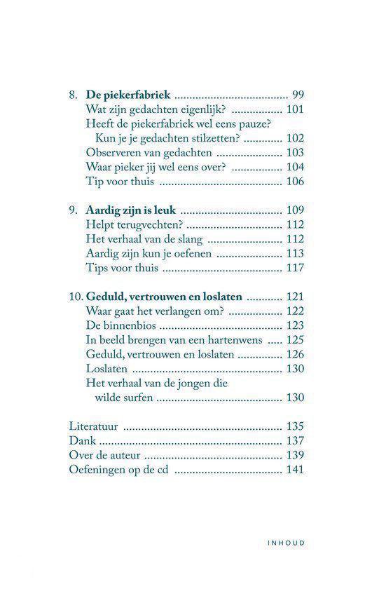 Tekstpagina met inhoudsopgave van "Stilzitten als een kikker".