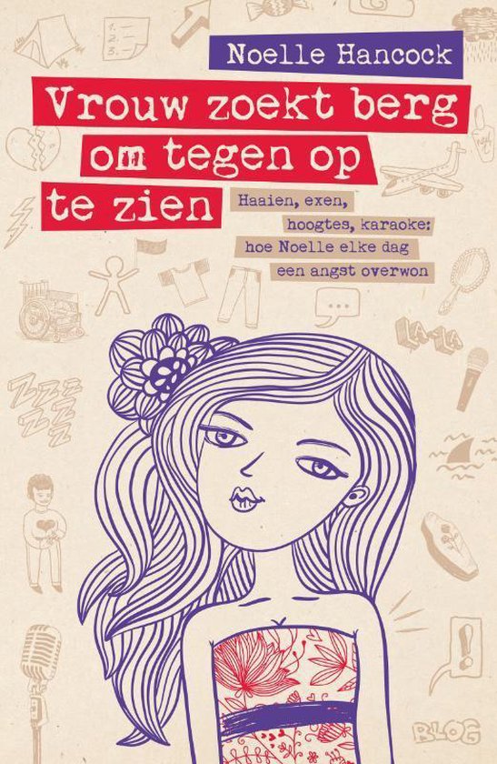 Boekcover met titel 'Vrouw zoekt berg om tegenop te zien' en illustratie van een vrouw.