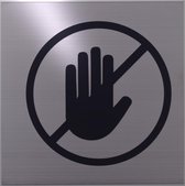 RVS deurbordje pictogram: Geen toegang verboden voor onbevoegden | 5 jaar garantie | VIERKANT 125X125MM | Zelfklevend | Plakstrip