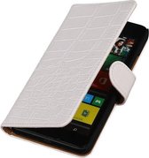 Croco Bookstyle Wallet Case Hoesjes voor Microsoft Lumia 640 Wit