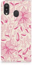 Geschikt voor Samsung Galaxy M20 Smart Cover Pink Flowers