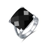 Quiges - Ring Klassiek in Vintage Stijl Solitair met Zirkonia Kristal Zwart Vierkant - 925 Zilver - QSR06317