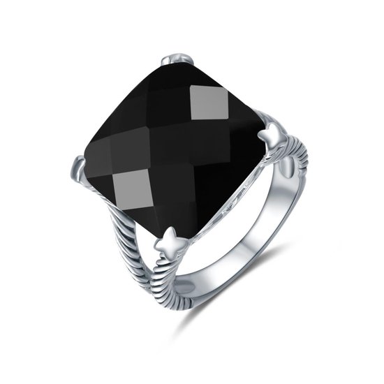 Quiges - Ring Classique en style Vintage Solitaire avec cristal de zircone carré Zwart - Argent 925 - QSR06317