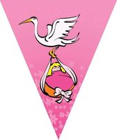 Thème de naissance drapeau ligne rose et cigogne - Cadeaux et décorations de fête pour fille - 5 mètres