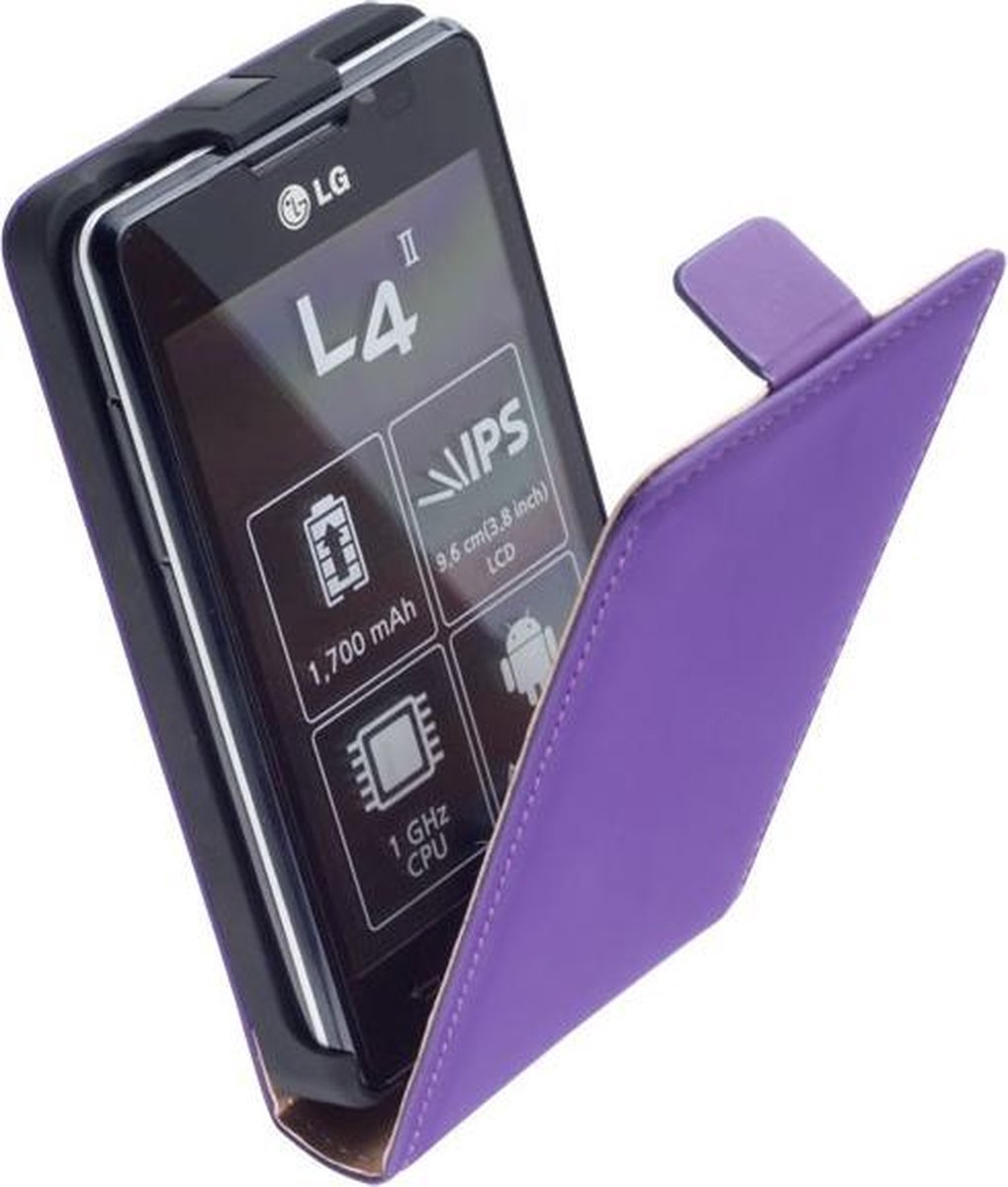 Lederen Flip Case Cover Hoesje - LG Optimus L4 2 E440 Paars