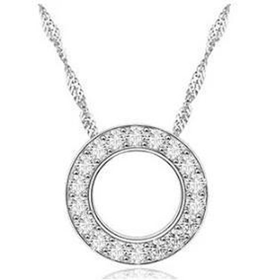 Fate Jewellery Ketting FJ401 - Round Hoop - 45 + 5cm - Zilverkleurig met zirkonia kristal