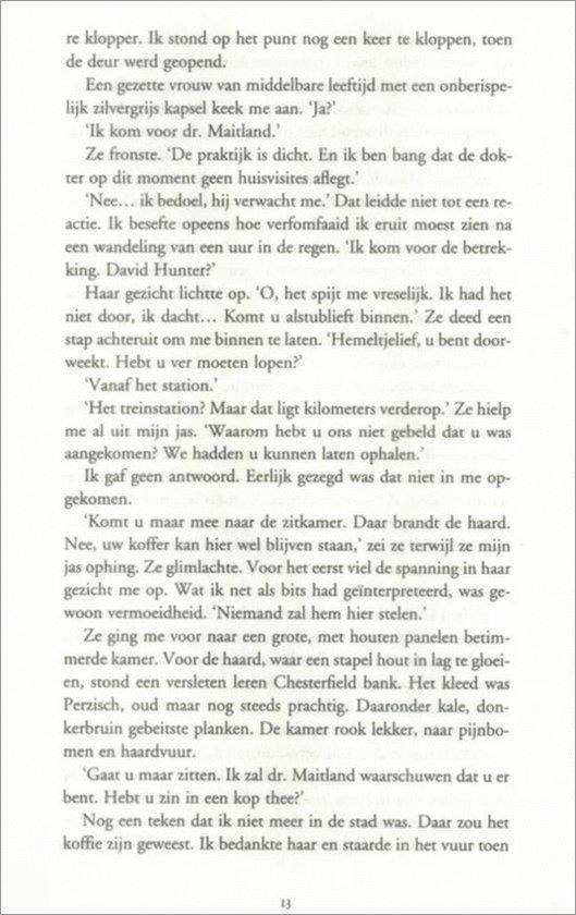 Pagina uit een boek met Nederlandse tekst, beginnend met 're klopper. Ik stond op het punt nog een keer te kloppen, toen...'