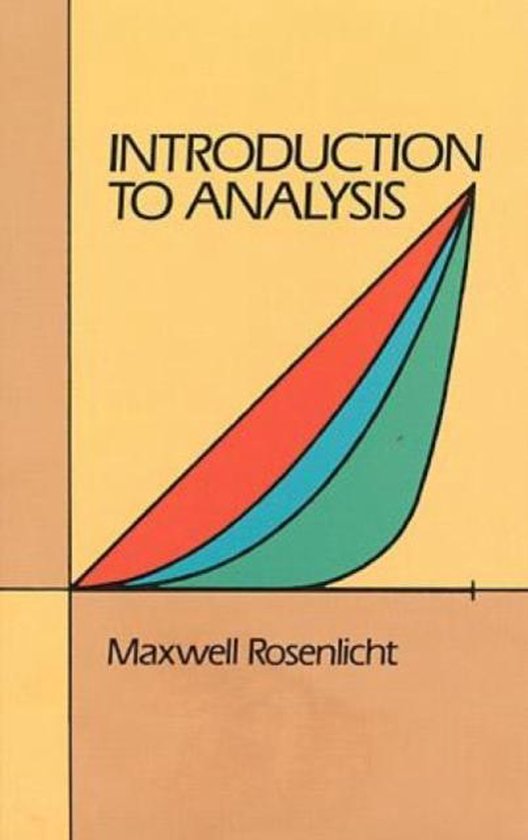 Boek 'Introduction to Analysis' van Maxwell Rosenlicht met een abstracte grafische weergave in rood, blauw en groen.