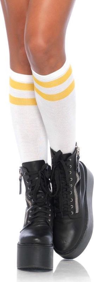 petticoat Overeenkomend lila Athletic Knee Highs - Witte sportieve kniekousen met gele strepen -  Cheerleader sokken | bol.com