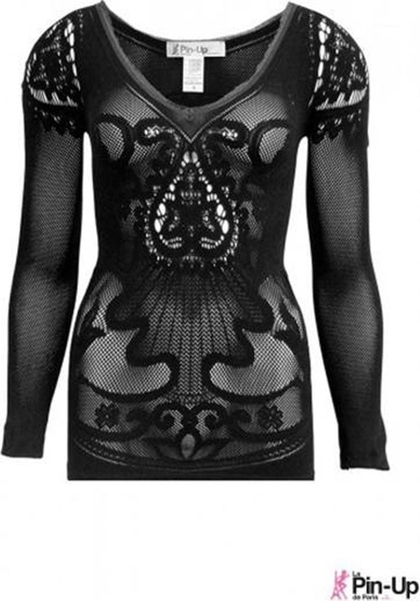 Goedkoopste Anti Cellulite Kanten Shirt – Pin Up de Paris - M - Zwart