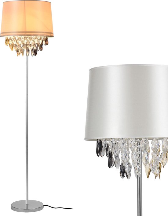 Staande lamp Royality met kristallen 165 cm E27 wit en chroom