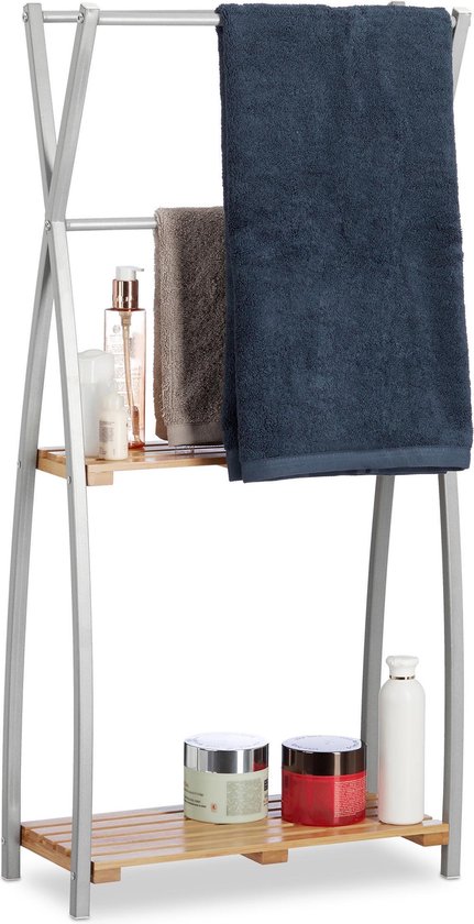 Relaxdays handdoekrek vrijstaand - 2 planken - handdoekhouder -  handdoekdrager X-design | bol.com