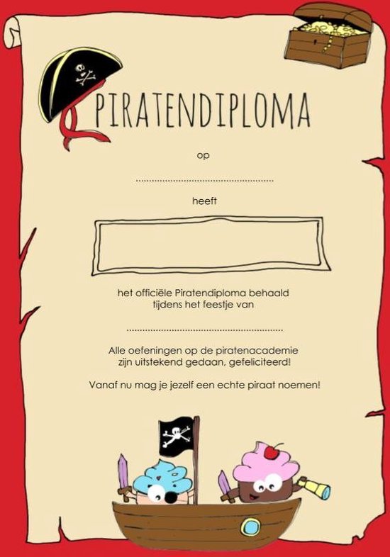 Piraten diploma's - kinderfeestje - diploma Piraat - 8 stuks