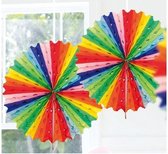 8x Decoratie waaier regenboog kleuren 45 cm