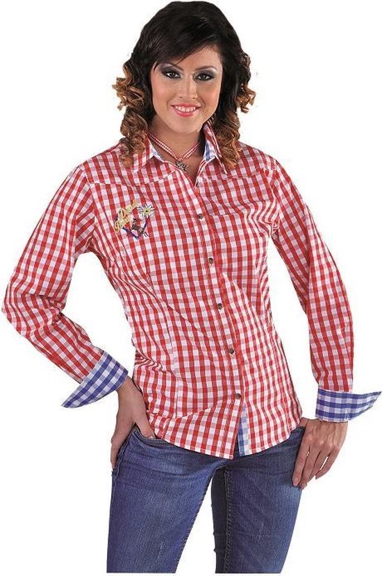 Luxe rood-wit geblokte Oktoberfest blouse voor dames | Edelweiss tiroler  kleding maat... | bol.com