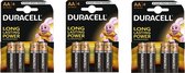 12 Stuks (3 Blisters a 4st) - Duracell Basic LR6 / AA / R6 / MN 1500 1.5V Alkaline batterij