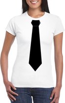 Wit t-shirt met zwarte stropdas dames L