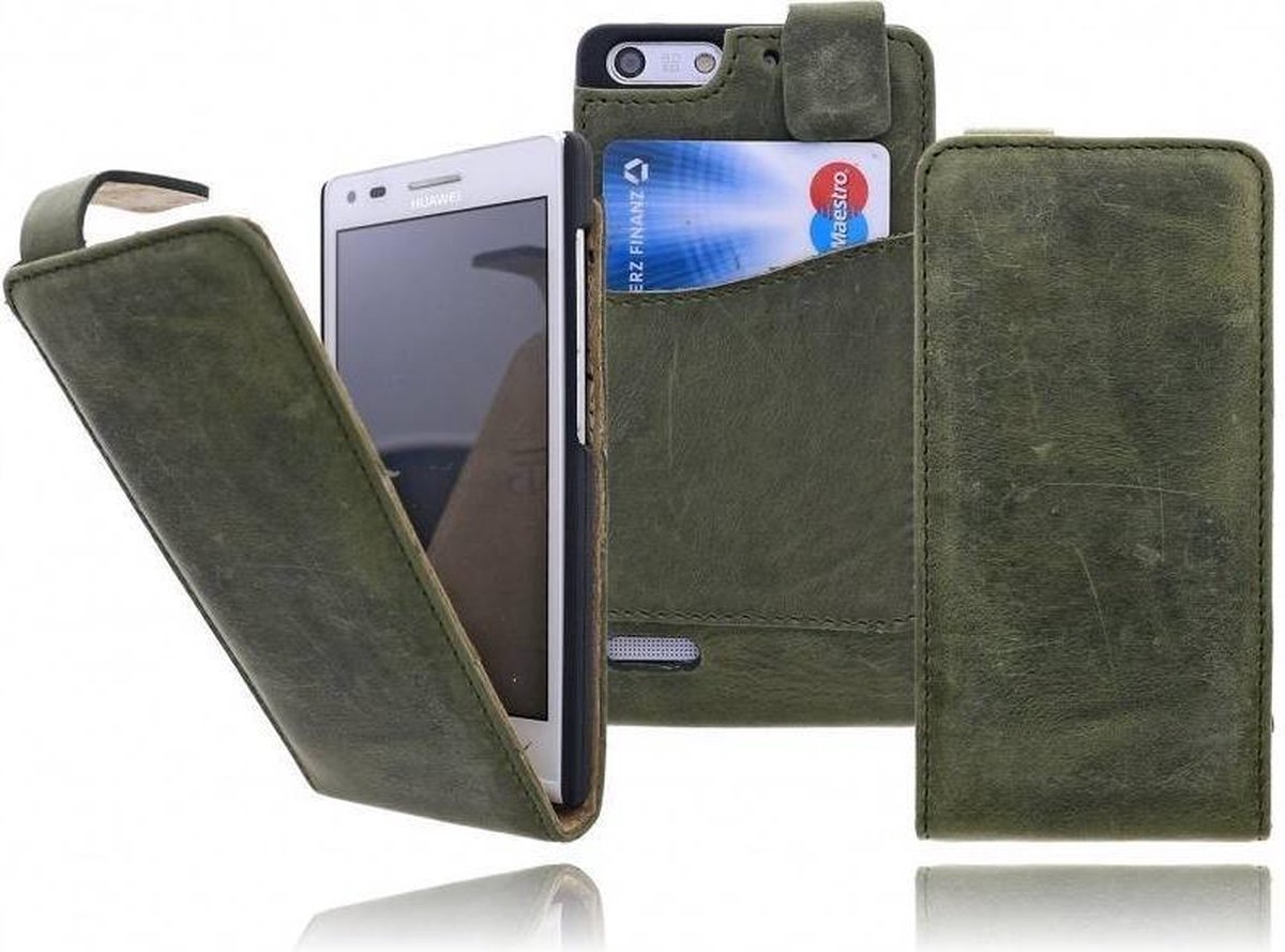 Devills Crazy Khaki Lederen Flip case Telefoonhoesje voor de LG G2 Mini
