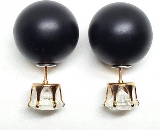 Grote dubbele double dot oorbellen zwart, met grote zirkoon | bol.com