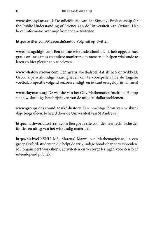 Pagina 6 met links naar websites over wiskunde en de auteur.