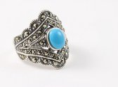 Zilveren ring met marcasiet en blauwe turkoois - maat 17.5