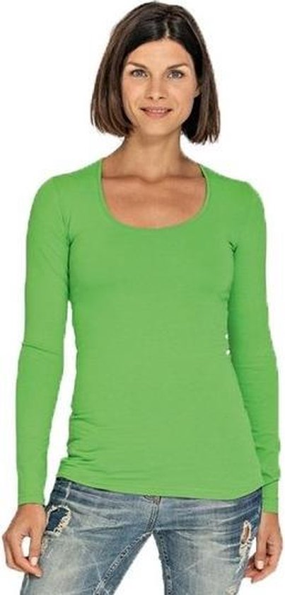 Bodyfit dames shirt lange mouwen/longsleeve limegroen - Dameskleding basic shirts M (38)