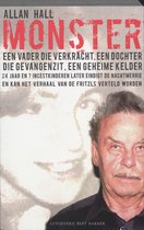Boekomslag met de titel MONSTER in rode, gescheurde letters. Op de voorgrond een man en op de achtergrond de vage foto van een jonge vrouw.