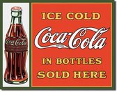 Metalen Coca-Cola Wandbord 'Ice Cold - Sold Here - In Bottles'