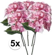 5x Roze kunst hortensia tak 28 cm - Kunstbloemen