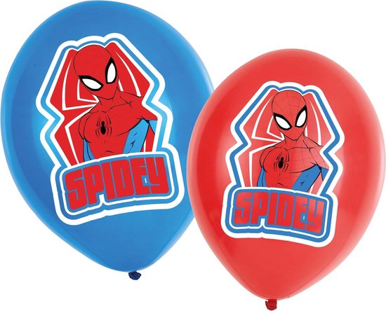 AMSCAN - 6 latex Spiderman ballonnen rood en blauw - Decoratie > Ballonnen