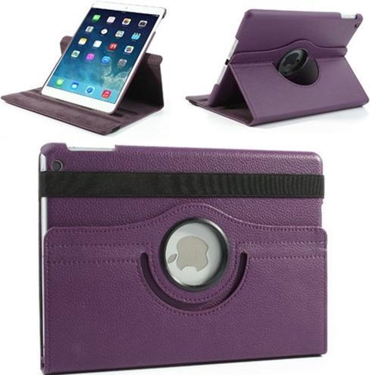 iPad 2/3/4 360 Graden draaibare Hoesje Case Lederen Look – Paars