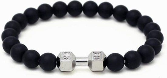 Foto: Memphis kralen armband onyx dumbbell zilverkleurig