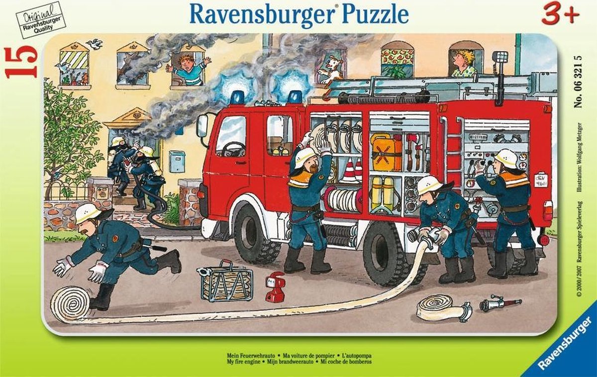 puzzel brandweerauto - kinderpuzzel karton 15 stukjes. van Ravensburger, editie Meerkleurig – doos