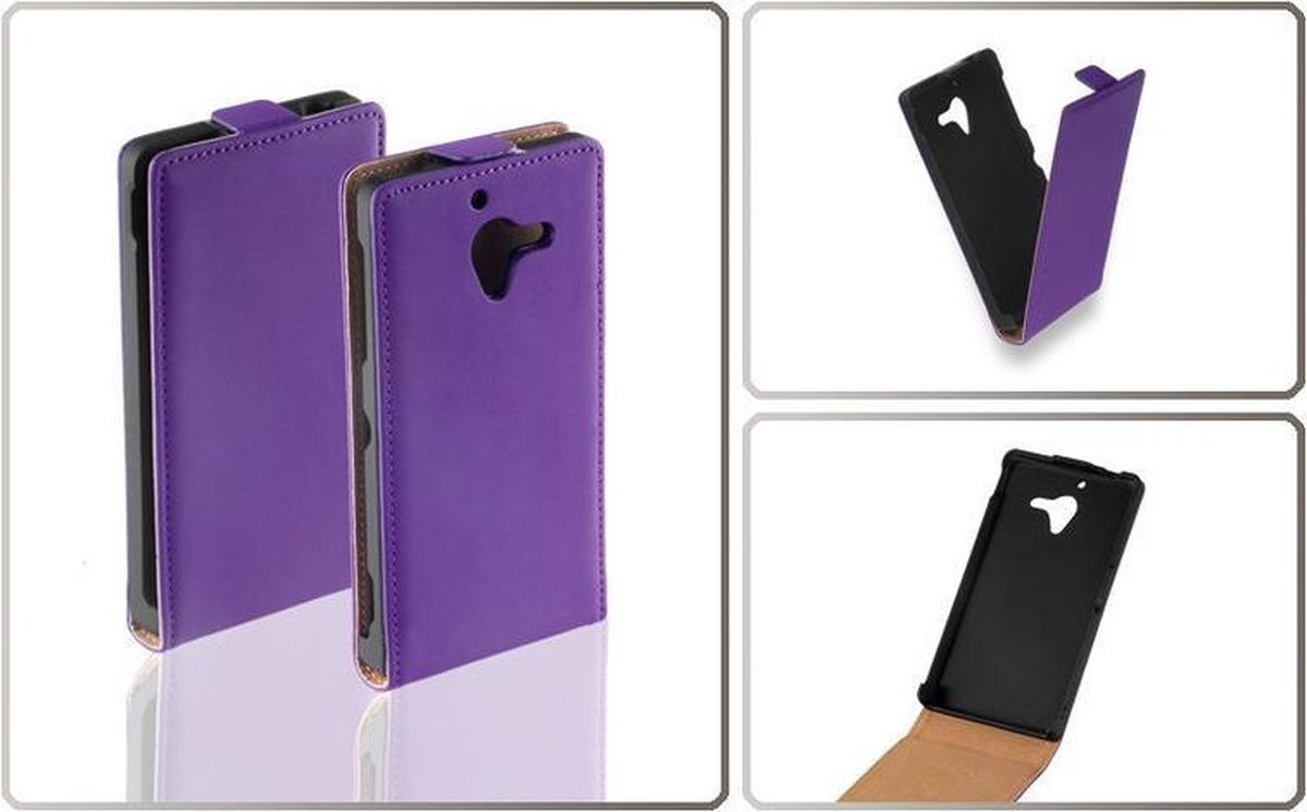 LELYCASE Premium Flip Case Lederen Cover Bescherm Hoesje Sony Xperia ZL Lila