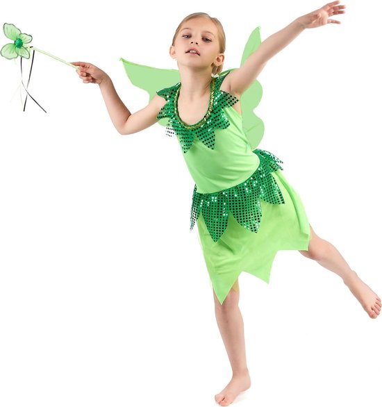 LUCIDA - Groen feeën kostuum voor meisjes - M 122/128 (7-9 jaar)