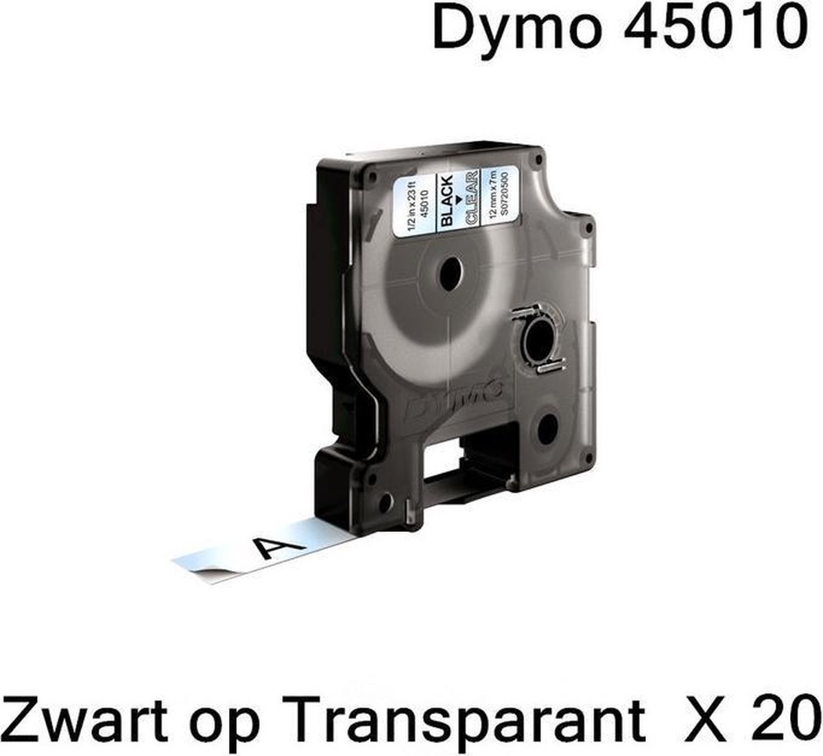 20 x Dymo 45010 Zwart op Transparant Standaard Label Tapes Compatible voor Dymo LabelManager 100 110 120P 150 160 PC2 200 210D 220P 260 260P 280 300 350 350D 360D 400 420P 450 / 12mm x 7m - Quick Supplies B.V.