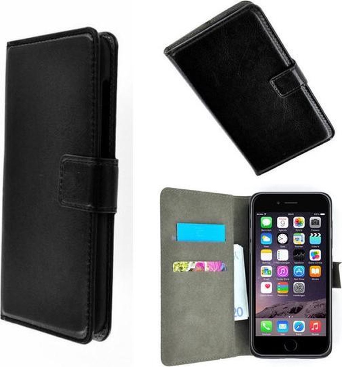 Luxe wallet bookcase zwart P hoesje Geschikt voor iPhone 8