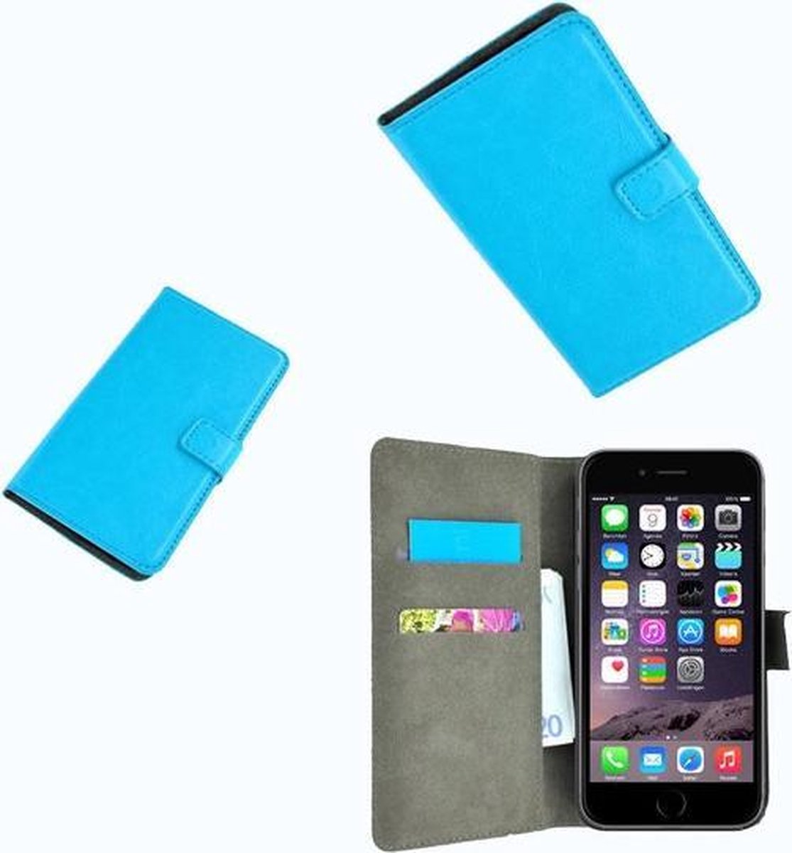 Luxe wallet bookcase turquoise P hoesje Geschikt voor iPhone 8