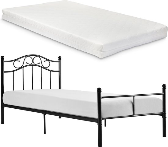 Metalen eenpersoonsbed incl. matras en bedbodem - zwart | bol.com