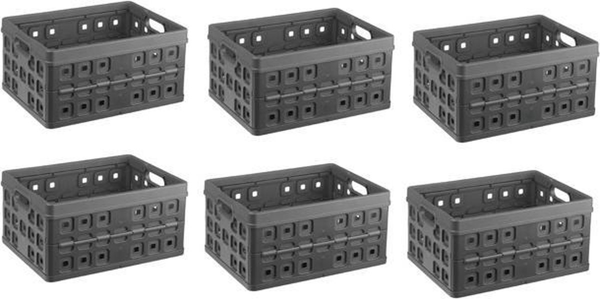 VOUWKRAT - BOODSCHAPPENKRAT 32L SET 6 STUKS ANTRACIET