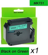 1x MK731 M-K731 Zwart op groen 12mm Label Tape Compatible voor Brother P-Touch Label Maker