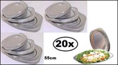 20x Schaal aluminium ovaal 55cm - catering schalen BBQ festival snacks restaurant eten hapjes