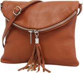 AmbraModa Italiaanse schoudertas crossbody tas dames kleine tas van echt leer NL610 Cognac