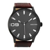 OOZOO Timepieces - Zwarte horloge met bruine leren band - C8532
