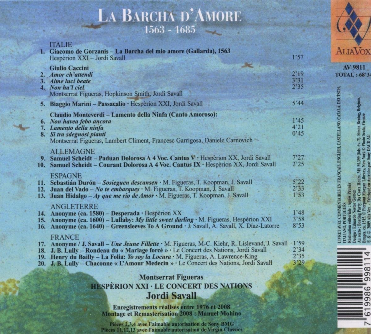 (CD)La Barcha D&#39;amore／Montserrat Figueras La Barcha d'Amore - Alia Vox: AV9811 - download | Presto Music